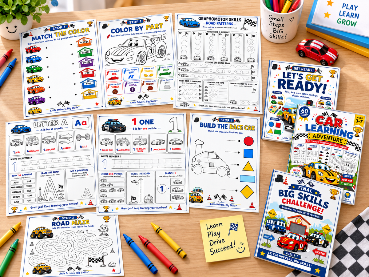 Car Learning Adventure | Screen-Free Preschool Worksheets
