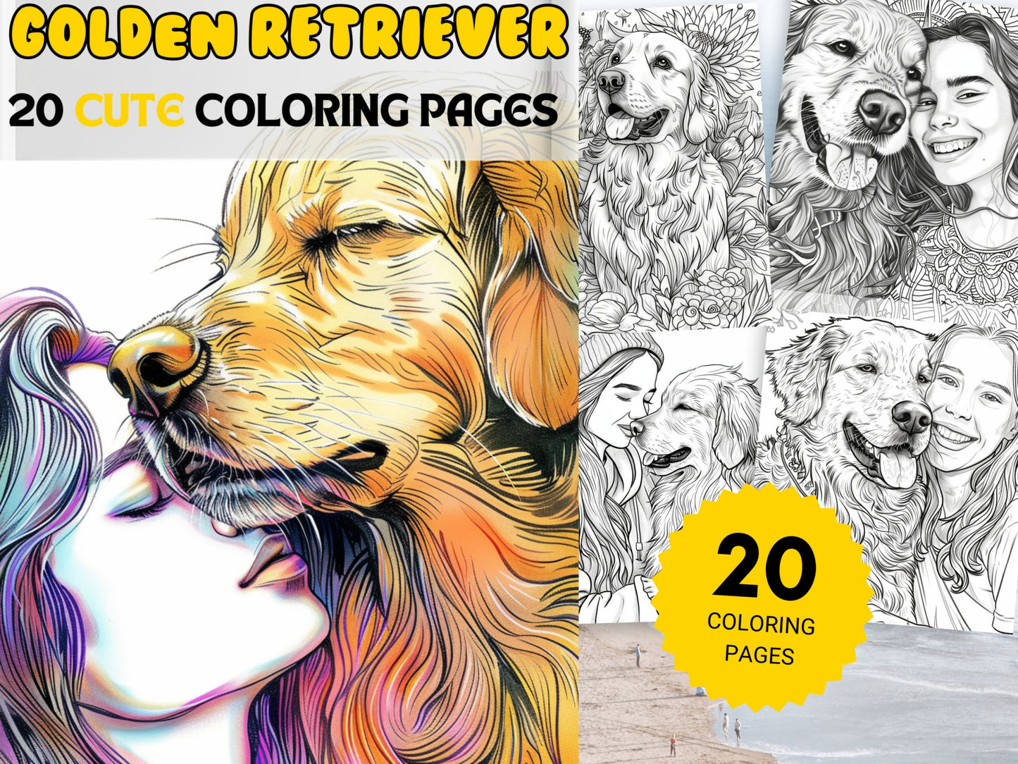 20 Cute Golden Retrivers Dogs Coloring Pages - My Coloring Zone