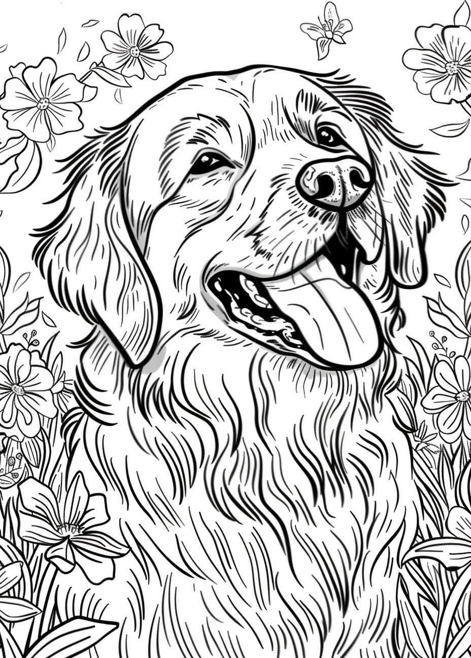 20 Cute Golden Retrivers Dogs Coloring Pages - My Coloring Zone