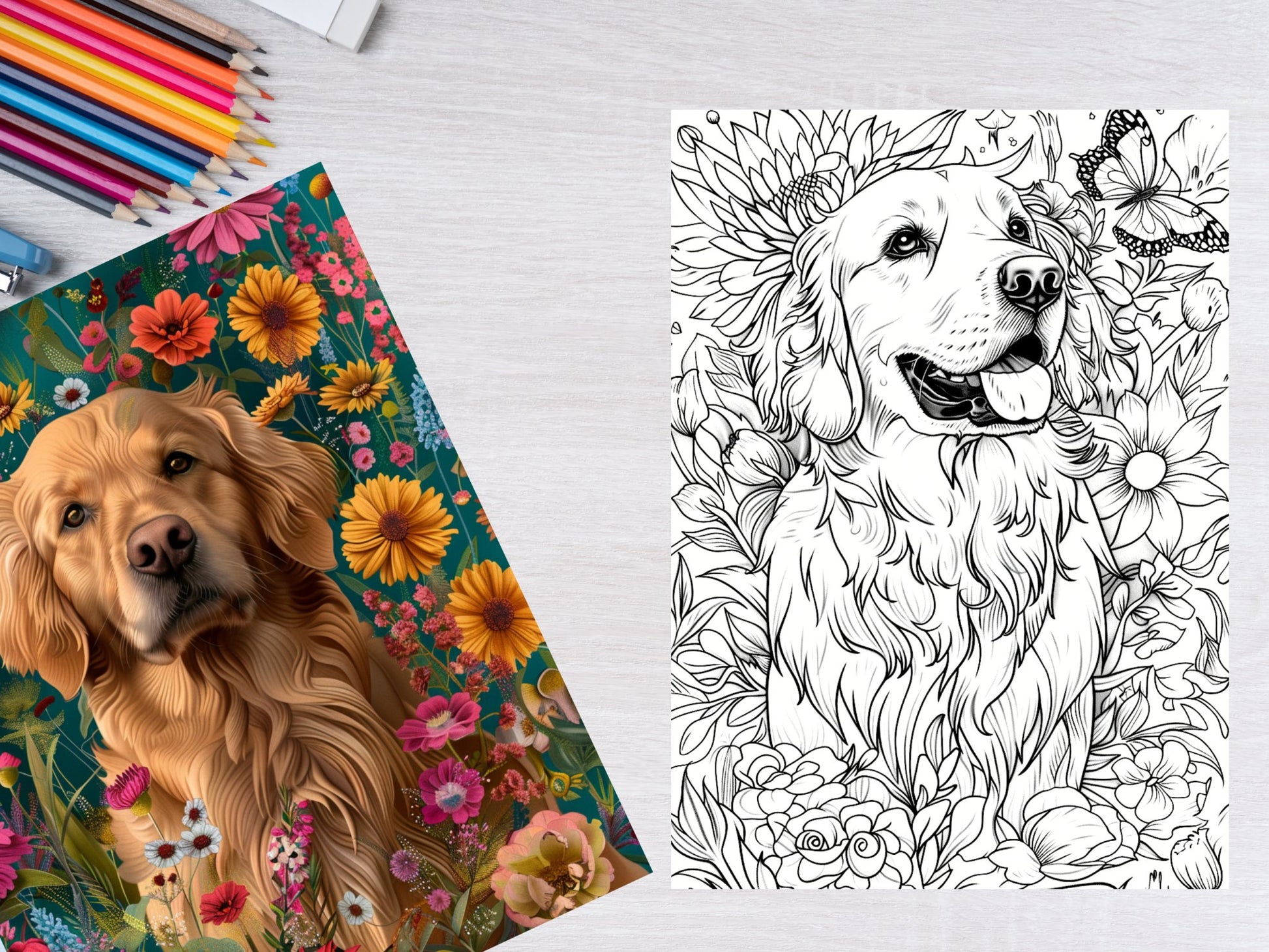 20 Cute Golden Retrivers Dogs Coloring Pages - My Coloring Zone