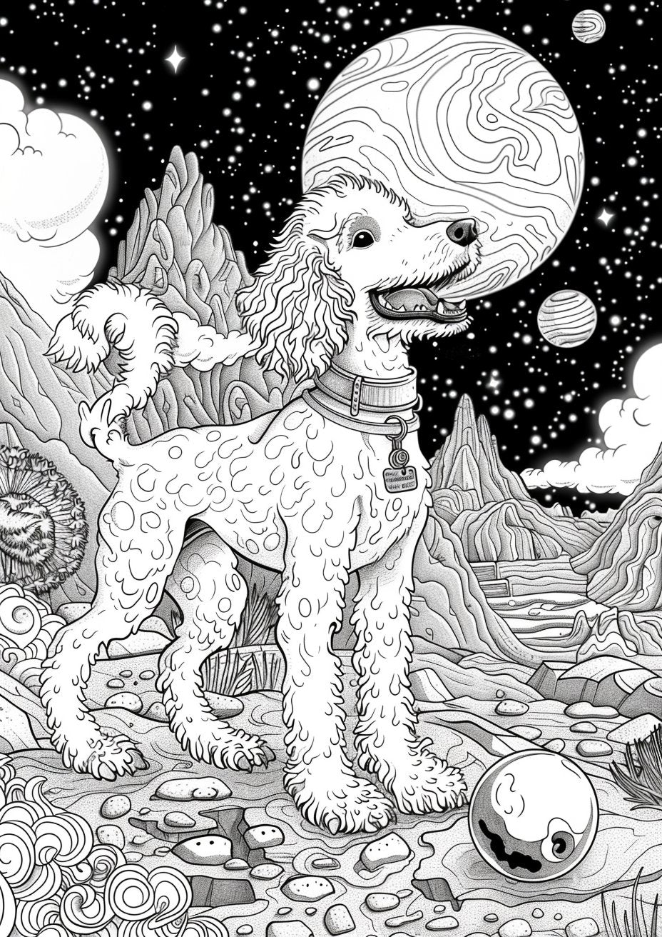 30 Cute Girls & Dogs on The Moon Coloring Sheets - My Coloring Zone